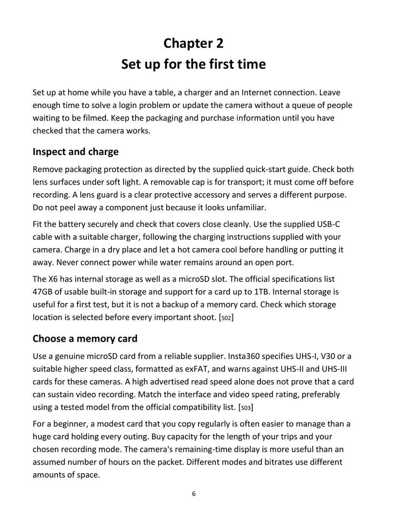 Setup sample page from Insta360 X6 Beginner's Guide