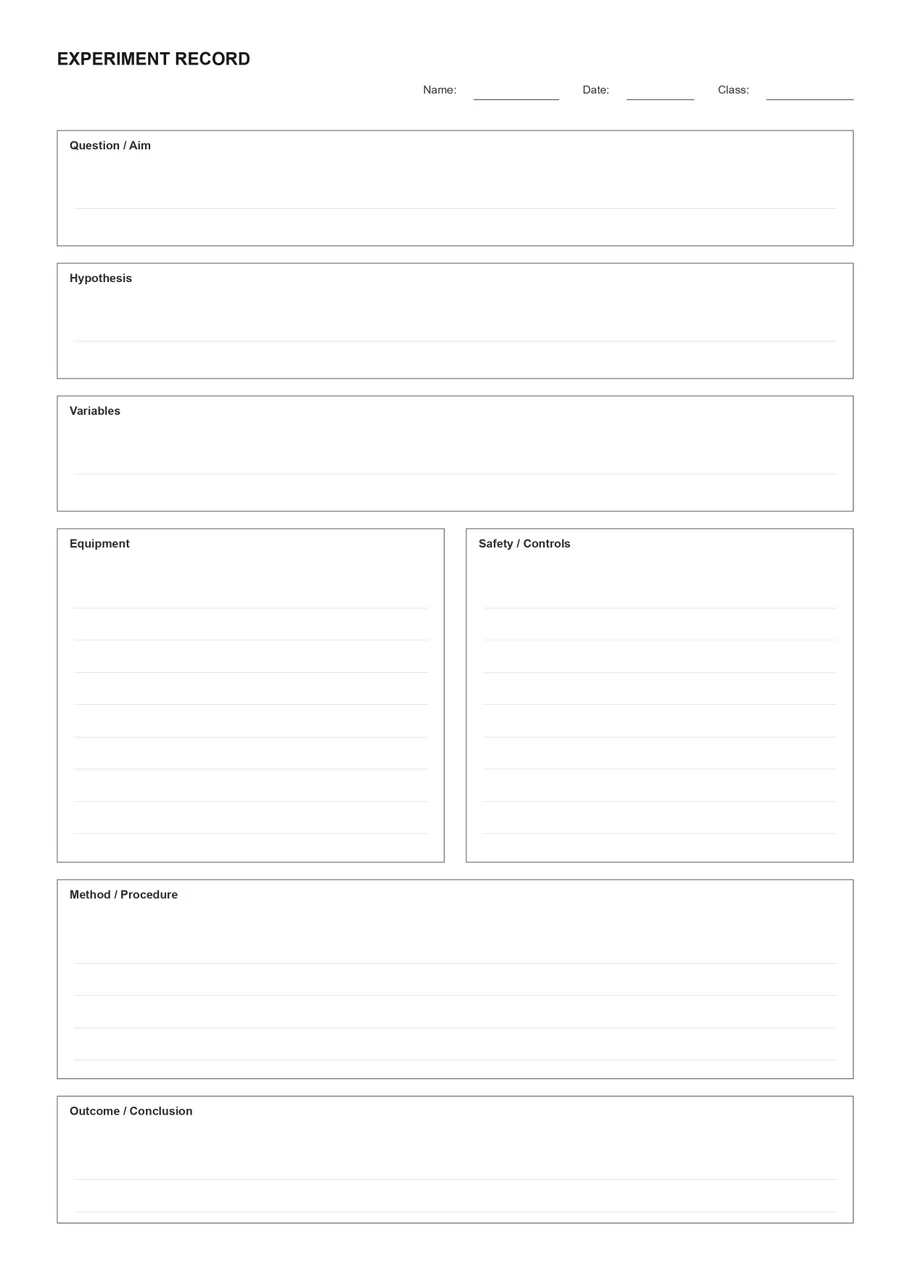 Sample science lab notebook page from Science Laboratory Notebook Paper