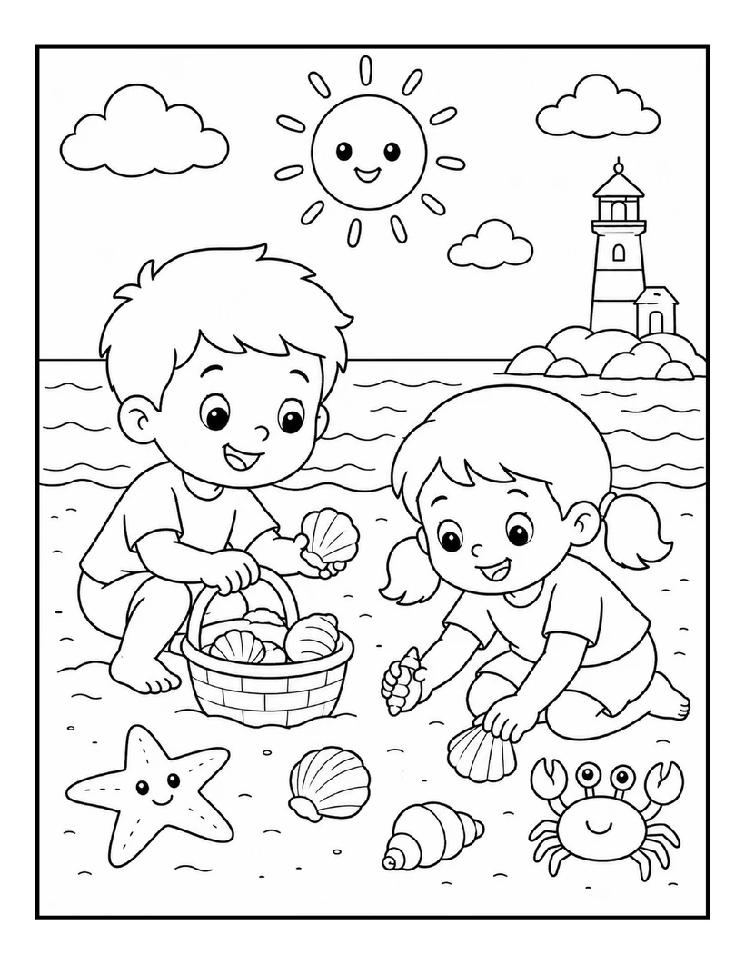 Sample colouring page from The Seaside Colouring Book