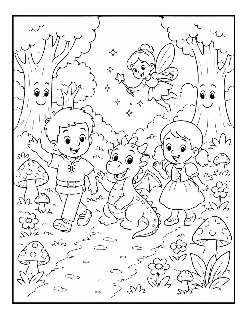 Sample colouring page from Colouring Book Wizard's Adventure