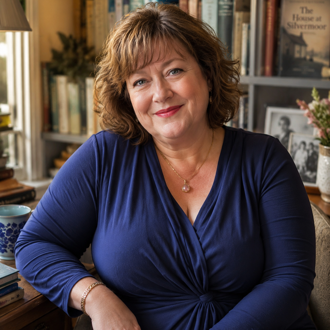 Helen Hartwood author portrait at a writing desk